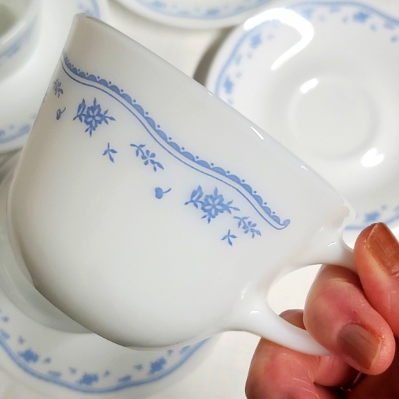 4 Sets Pyrex Corelle Cups & Saucers  Matching Morning Blue Pattern Mugs - Picture 5 of 17